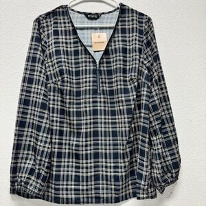 Bloomchic Size 12 Plaid V-neck Zipper Close Long Sleeve‎ Holiday Party Large New